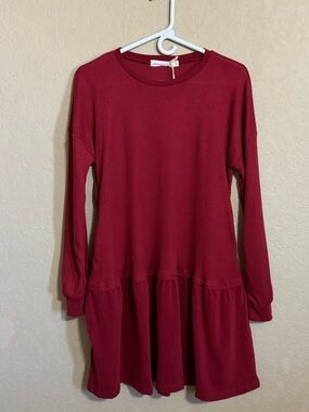 Women’s Long Sleeve Red Knit Peplum Dress